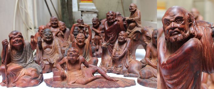 Tôn tượng Thập bát La Hán gỗ trắc