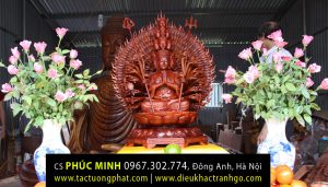Lễ Thỉnh Tôn tượng Tôn tượng Thiên Thủ Thiên Nhãn Thập Nhất Diện Quán Thế Âm Bồ Tát 42 Thủ Ấn Mật Tông, cao 82cm, gỗ Hương từ Hà Nội về Vũng Tàu.