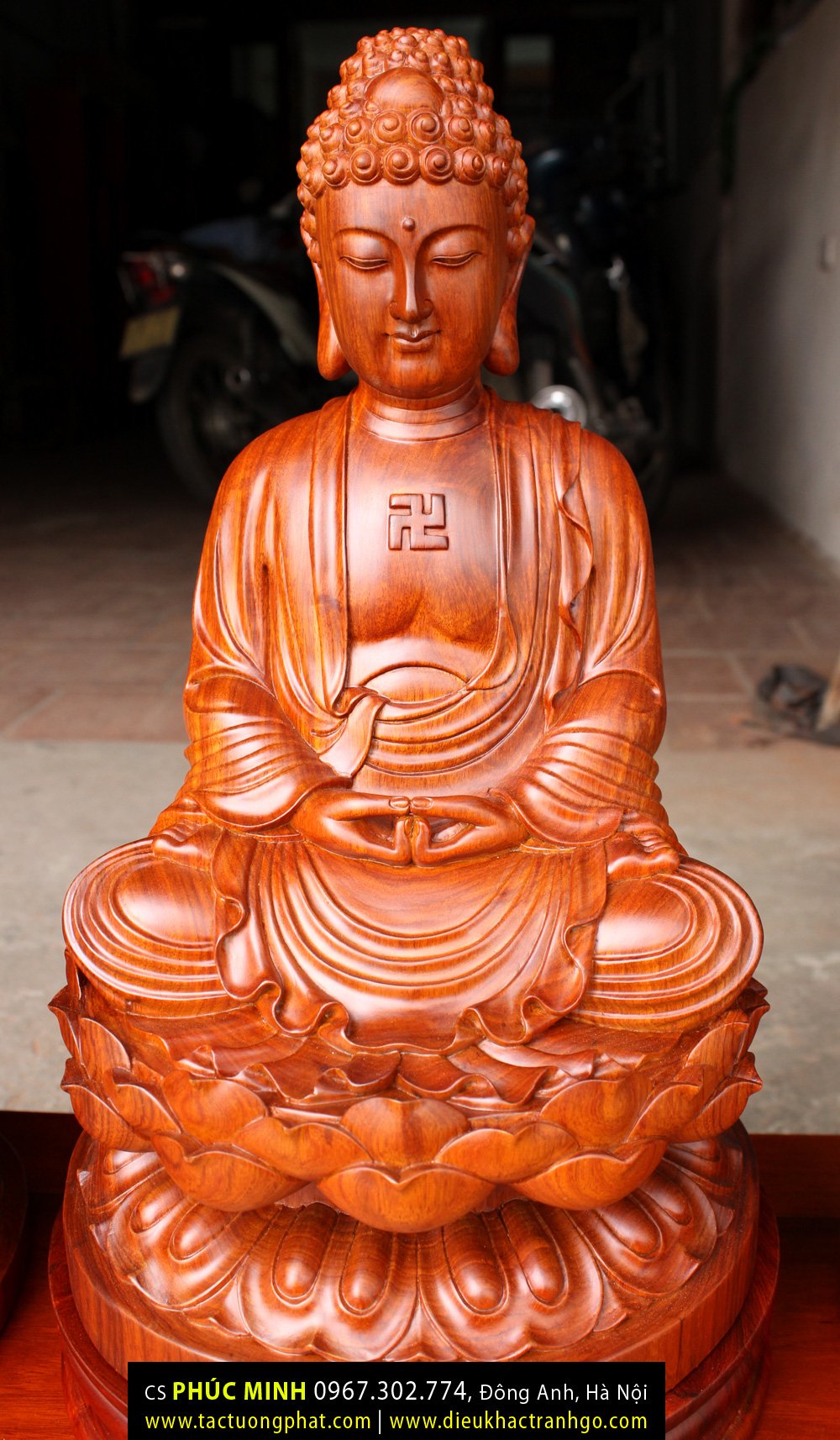 Bộ Tôn tượng Sa Bà Tam Thánh: Phật Thích Ca, Quan Âm Bồ Tát, Địa tạng Bồ tát gỗ Hương, cao 40cm.
