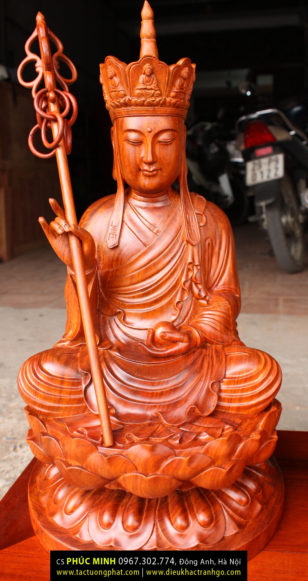 Bộ Tôn tượng Sa Bà Tam Thánh: Phật Thích Ca, Quan Âm Bồ Tát, Địa tạng Bồ tát gỗ Hương, cao 40cm.