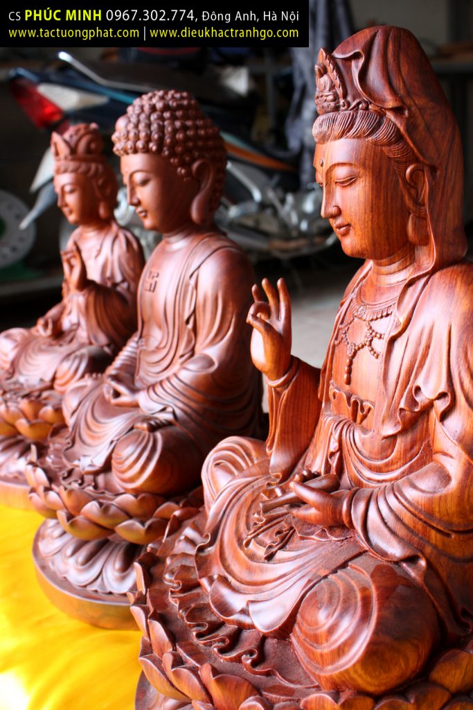 Bộ Tây Phương Tam thánh ngồi, cao 40cm, thờ tại gia