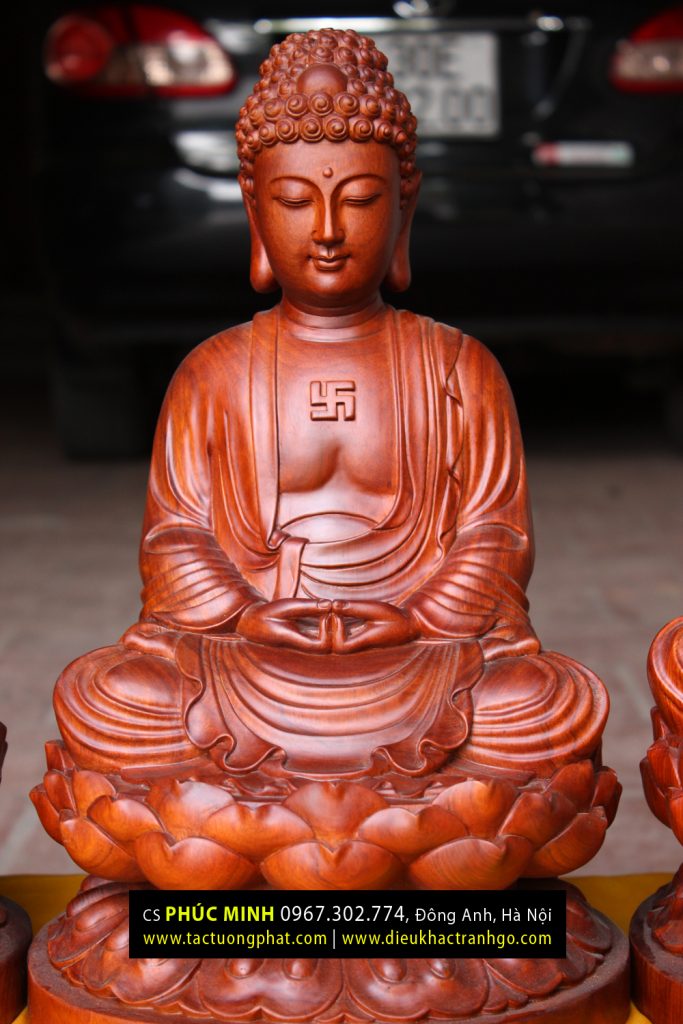 Tượng Phật A Di Đà trong Bộ Tây Phương Tam thánh ngồi, cao 40cm, thờ tại gia