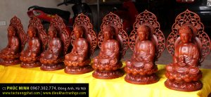 Bộ tượng Thất Phật Dược Sư lối phổ thông, cao 50cm (cả hào quang sau lưng).
