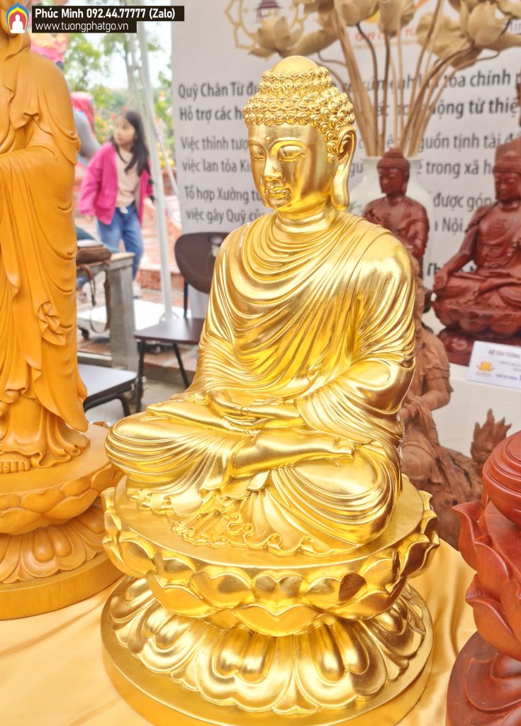 Tôn tượng Phật Thích Ca lối Thiền tông ngồi Thiền ấn Thếp vàng lá 9999