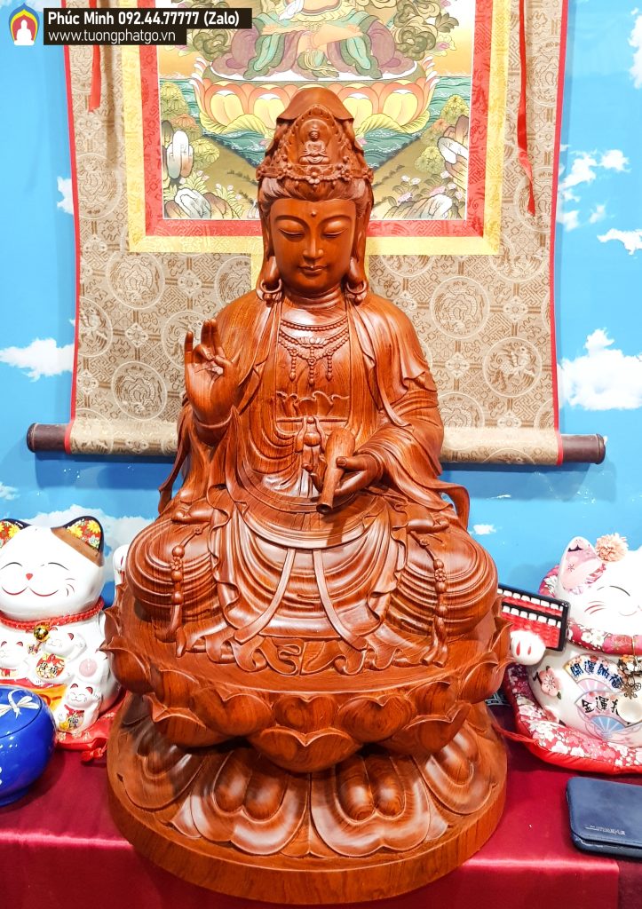 Tôn tượng Quan âm Bồ tát ngồi cao 60cm, gỗ hương đá nhập khẩu thờ tại gia