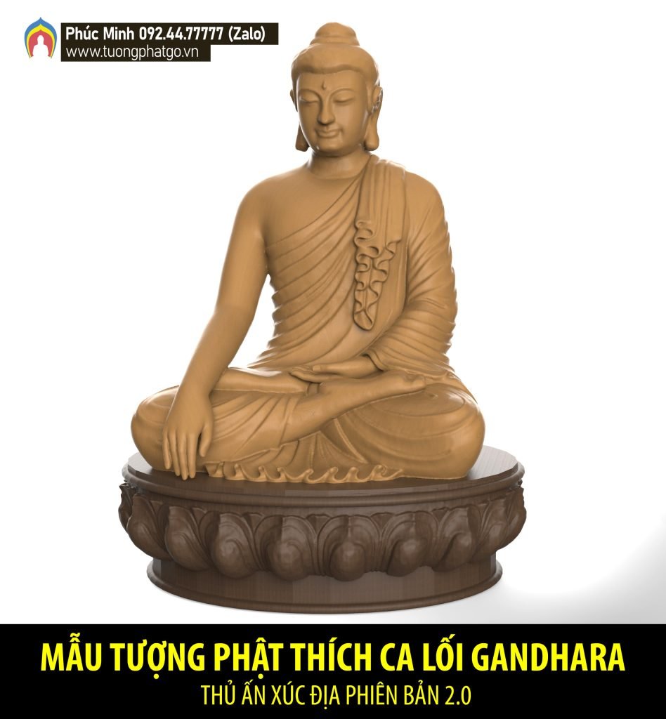 Tôn tượng Phật Thích Ca lối Gandhara thủ ấn Xúc Địa