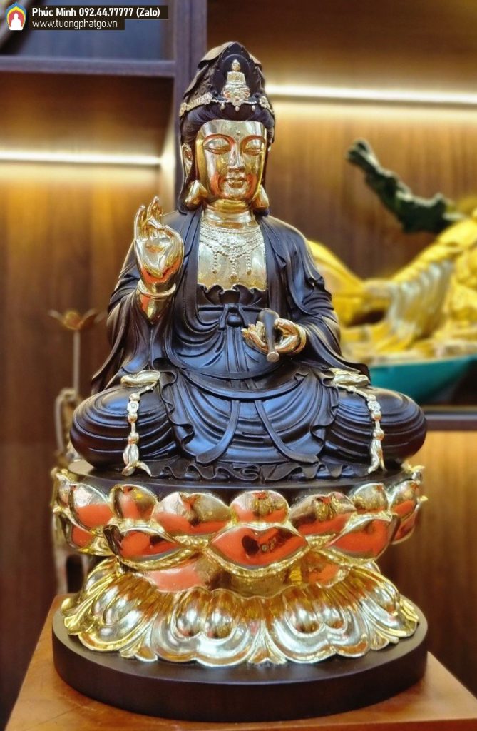 Tôn tượng Quan âm cao 50cm, thếp điểm vàng giả cổ lối hiện đại