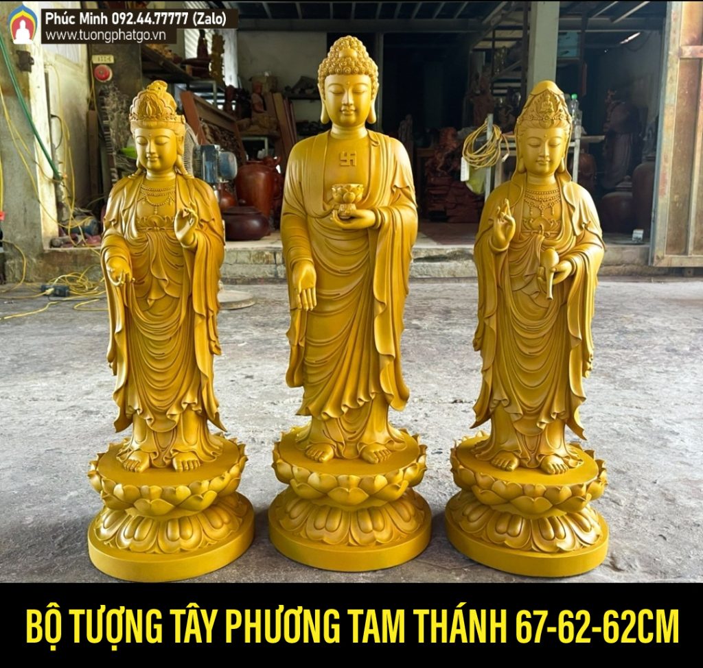 Bộ tôn tượng Tây Phương Tam Thánh đứng cỡ nhỏ thờ tại gia