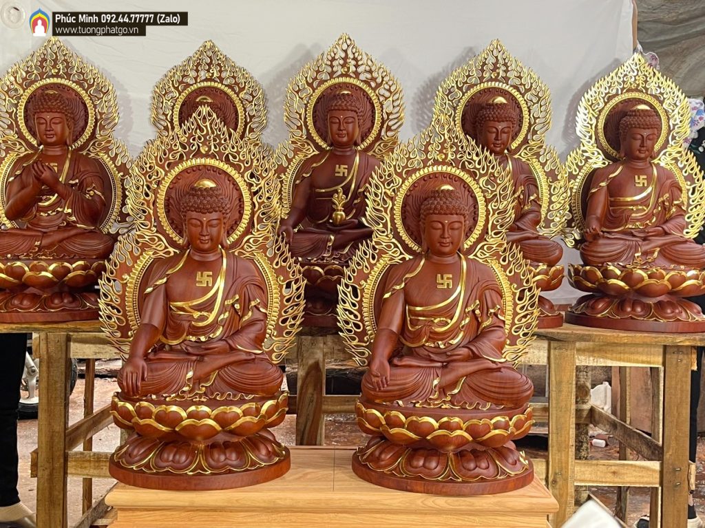 Bộ tượng Thất Phật Dược sư thếp điểm vàng 24k