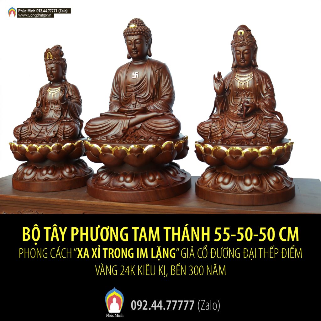 Bộ Tây Phương Tam Thánh ngồi thếp điểm vàng